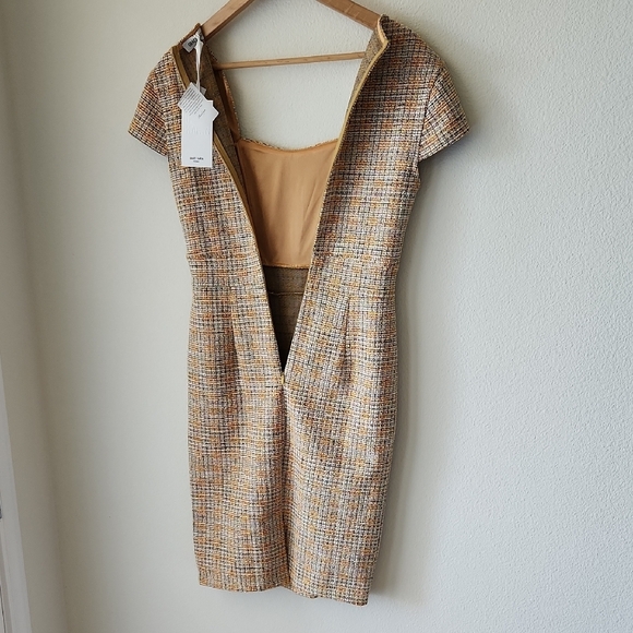 Grace Karin Tan and Cream Tweed Midi Dress Sz S NWT Cap Sleeve Pencil Dress NWT - Picture 10 of 15